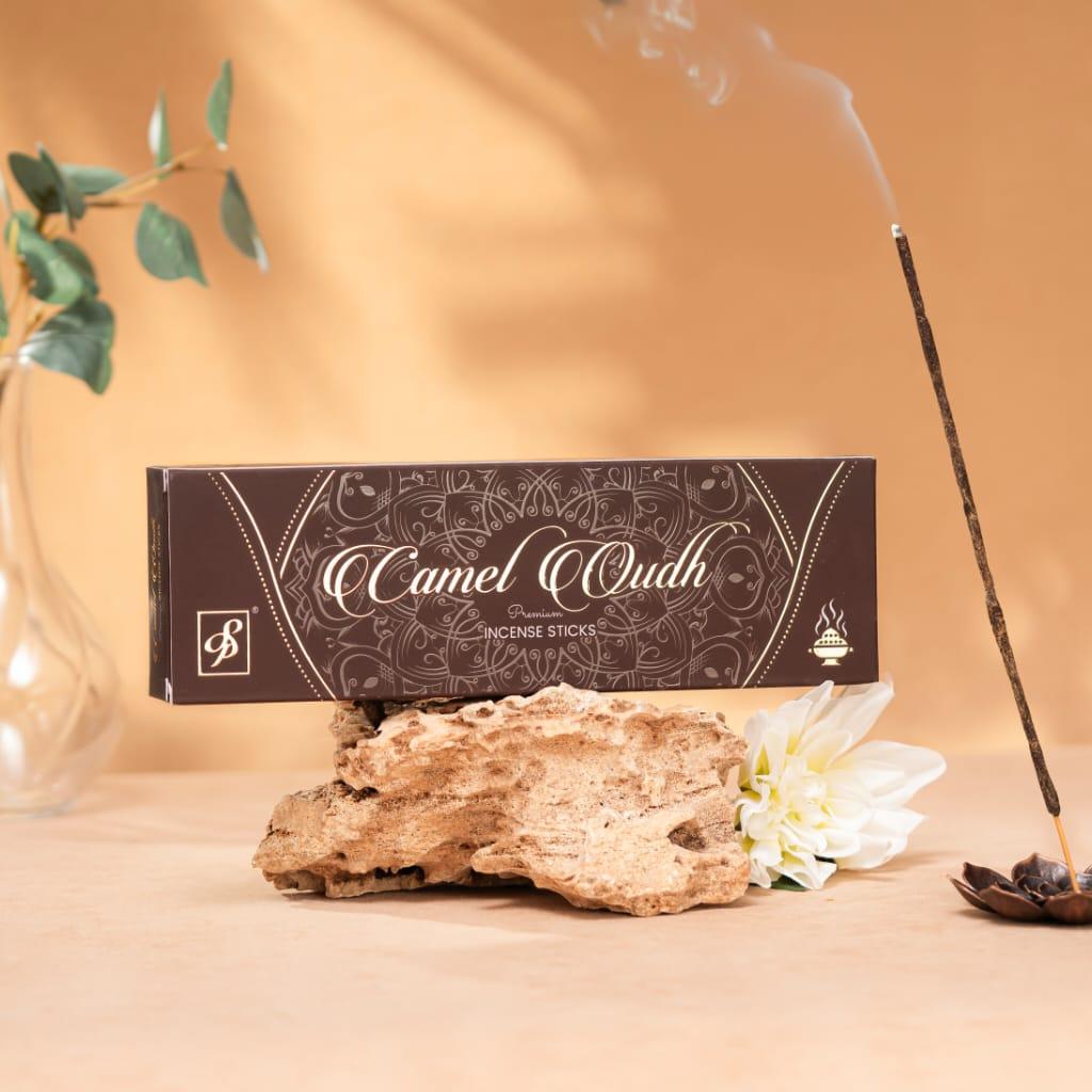 Camel Oudh incense sticks burning with rich oud aroma luxury home fragrance ARWAH